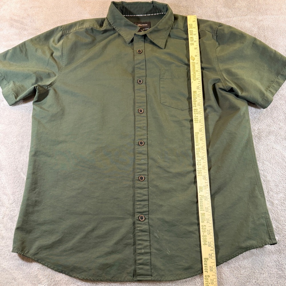 Marmot Button Down Shirt Mens Large Green Short Sleeve Hiking D97450